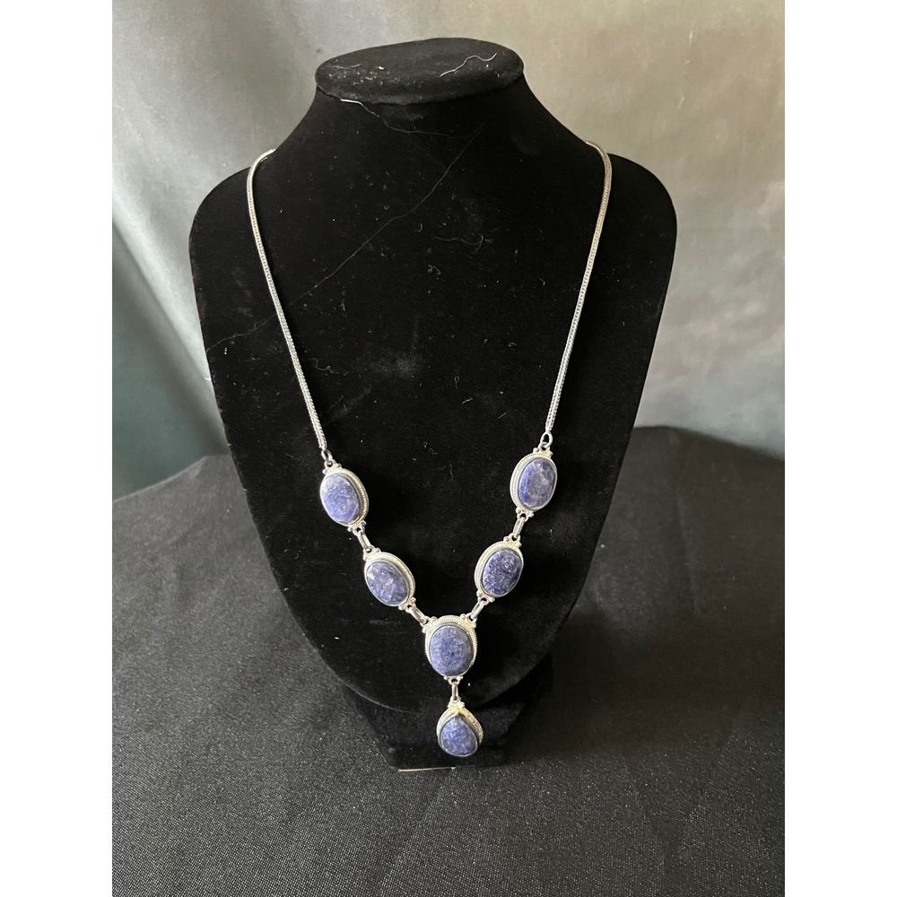 Stauer Necklace and Earring Set Sterling Silver Simulated Sapphire Jewelry Women - Picture 2 of 8